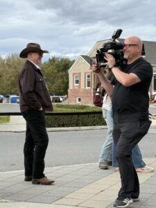 Being interviewed