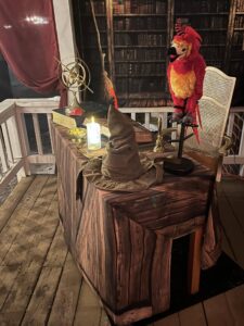sorting hat and Fawkes